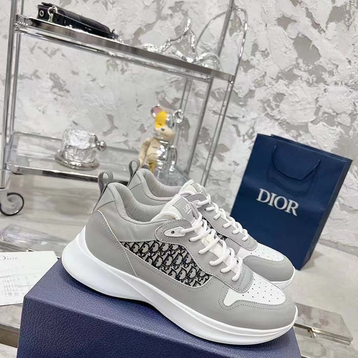Dior Unisex B25 Runner Sneaker Grey White Smooth Calfskin Beige Black Oblique Jacquard Reference: 3SN299ZIR_H165