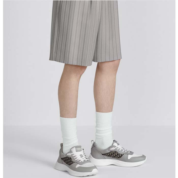 Dior Unisex B25 Runner Sneaker Grey White Smooth Calfskin Beige Black Oblique Jacquard Reference: 3SN299ZIR_H165