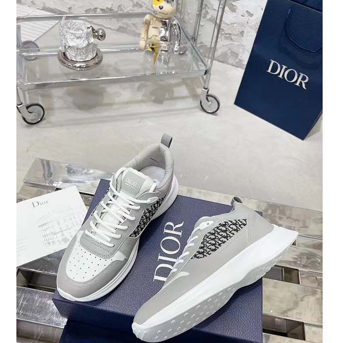 Dior Unisex B25 Runner Sneaker Grey White Smooth Calfskin Beige Black Oblique Jacquard Reference: 3SN299ZIR_H165