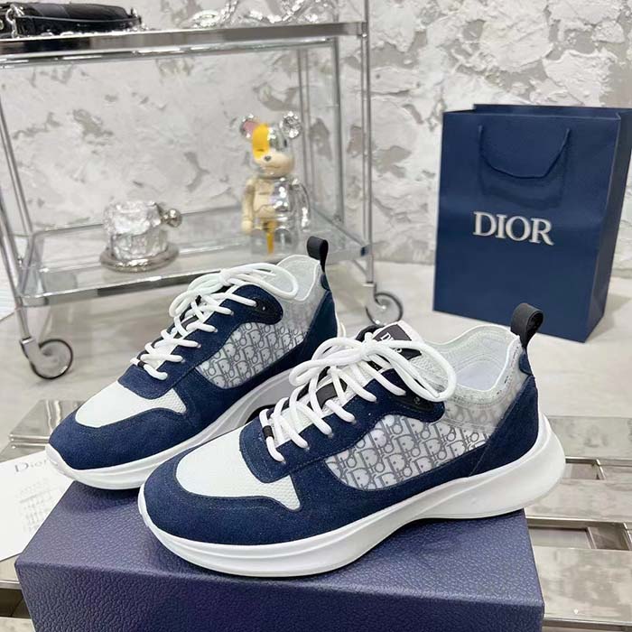 Dior Unisex CD B27 Low-Top Sneaker White Smooth Calfskin Blue Denim Oblique Galaxy Leather Reference: 3SN272ZAC_H580