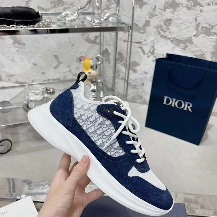Dior Unisex CD B27 Low-Top Sneaker White Smooth Calfskin Blue Denim Oblique Galaxy Leather Reference: 3SN272ZAC_H580