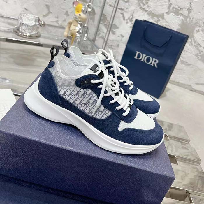 Dior Unisex CD B27 Low-Top Sneaker White Smooth Calfskin Blue Denim Oblique Galaxy Leather Reference: 3SN272ZAC_H580