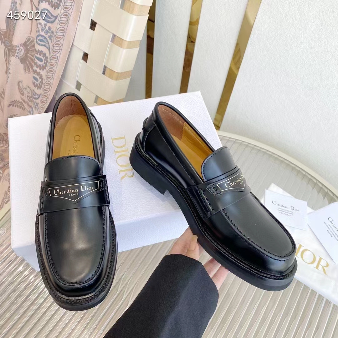 Dior Unisex CD Dior Boy Loafer Black Brushed Calfskin Christian Dior Paris Signature