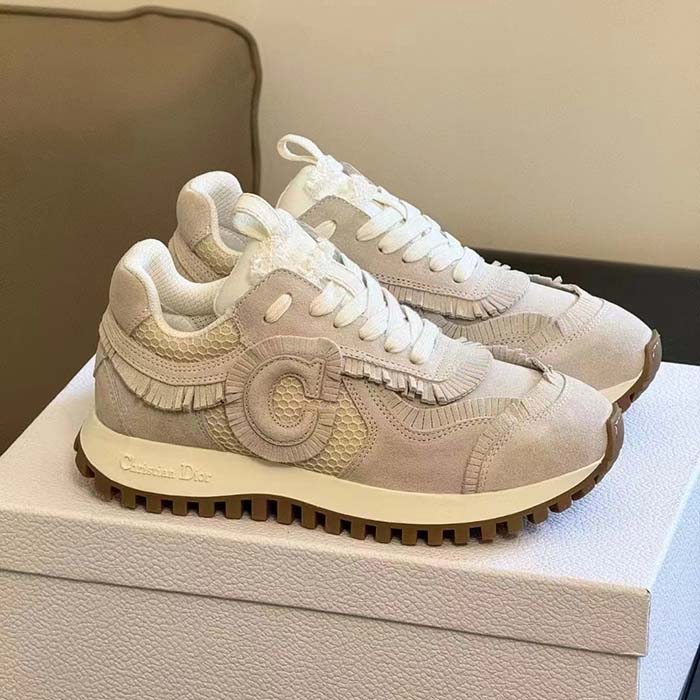 Dior Unisex C’est Dior Sneaker Ecru Suede Calfskin Mesh Reference: KCK403SUH_S03W