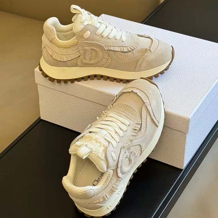 Dior Unisex C’est Dior Sneaker Ecru Suede Calfskin Mesh Reference: KCK403SUH_S03W