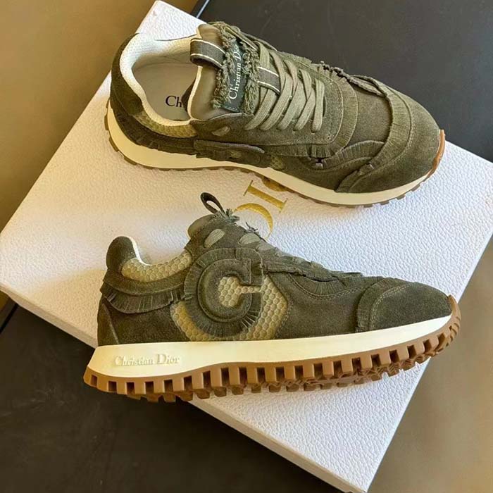 Dior Unisex C’est Dior Sneaker Khaki Suede Calfskin Mesh Reference: KCK403SUH_S23H
