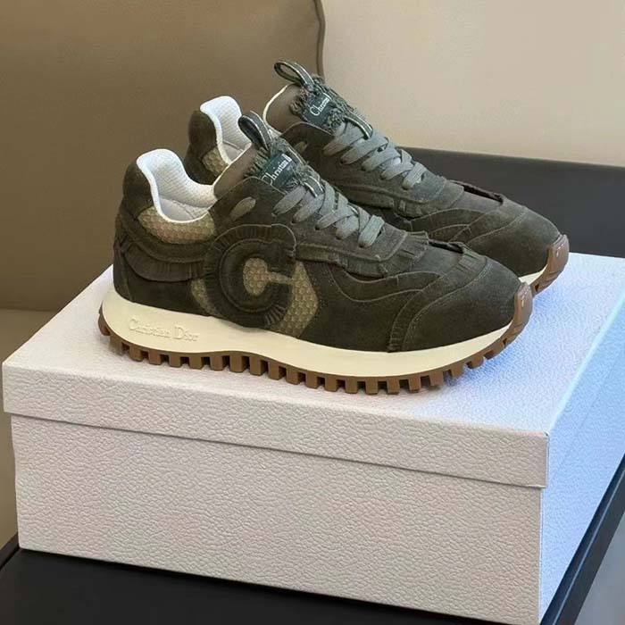 Dior Unisex C’est Dior Sneaker Khaki Suede Calfskin Mesh Reference: KCK403SUH_S23H