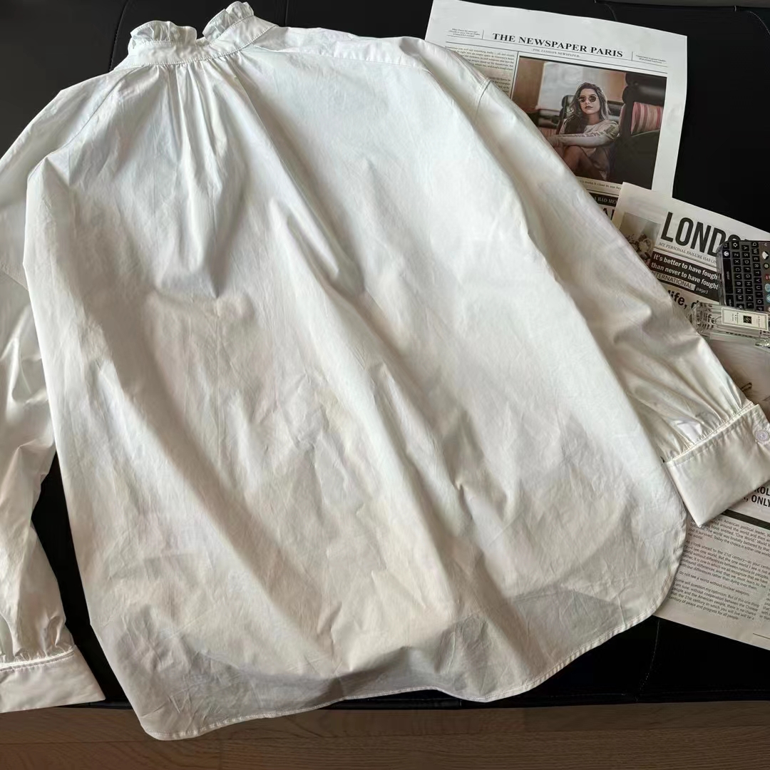 Dior Men CD Blouse White Cotton Poplin Bee Loose Fit Long Sleeves