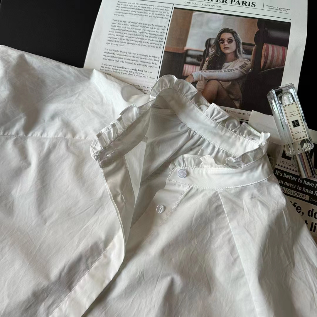 Dior Men CD Blouse White Cotton Poplin Bee Loose Fit Long Sleeves