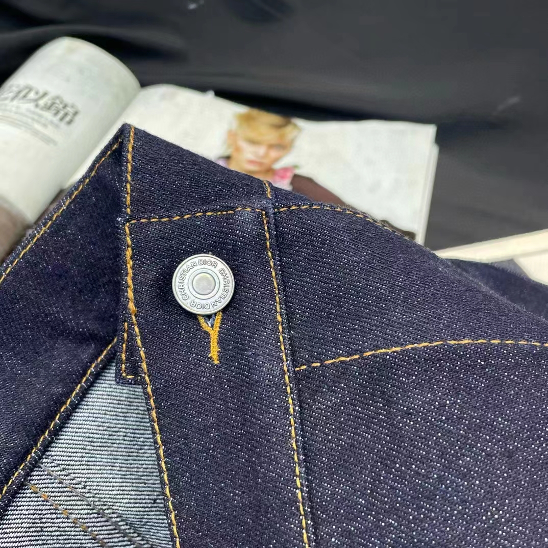 Dior Women CD Cropped Jacket Deep Blue Cotton Denim Bee Unlined