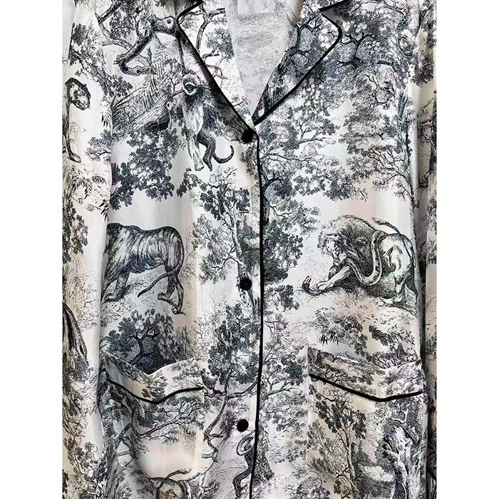 Dior Women CD Dior Chez Moi Shirt White Navy Blue Toile De Jouy Silk Twill