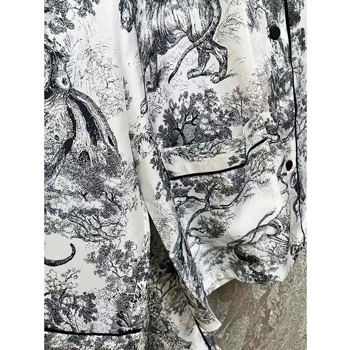 Dior Women CD Dior Chez Moi Shirt White Navy Blue Toile De Jouy Silk Twill
