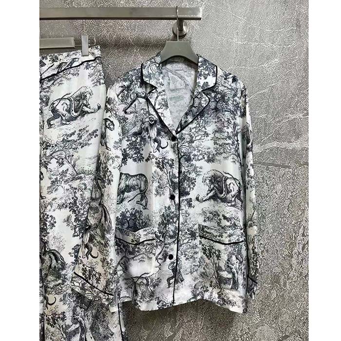 Dior Women CD Dior Chez Moi Shirt White Navy Blue Toile De Jouy Silk Twill