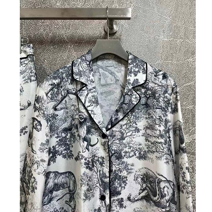 Dior Women CD Dior Chez Moi Shirt White Navy Blue Toile De Jouy Silk Twill