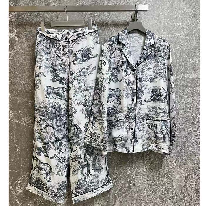 Dior Women CD Dior Chez Moi Shirt White Navy Blue Toile De Jouy Silk Twill