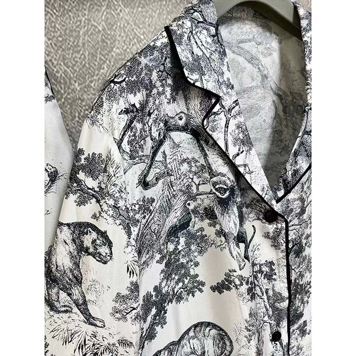 Dior Women CD Dior Chez Moi Shirt White Navy Blue Toile De Jouy Silk Twill
