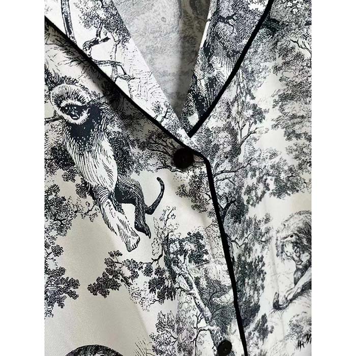 Dior Women CD Dior Chez Moi Shirt White Navy Blue Toile De Jouy Silk Twill