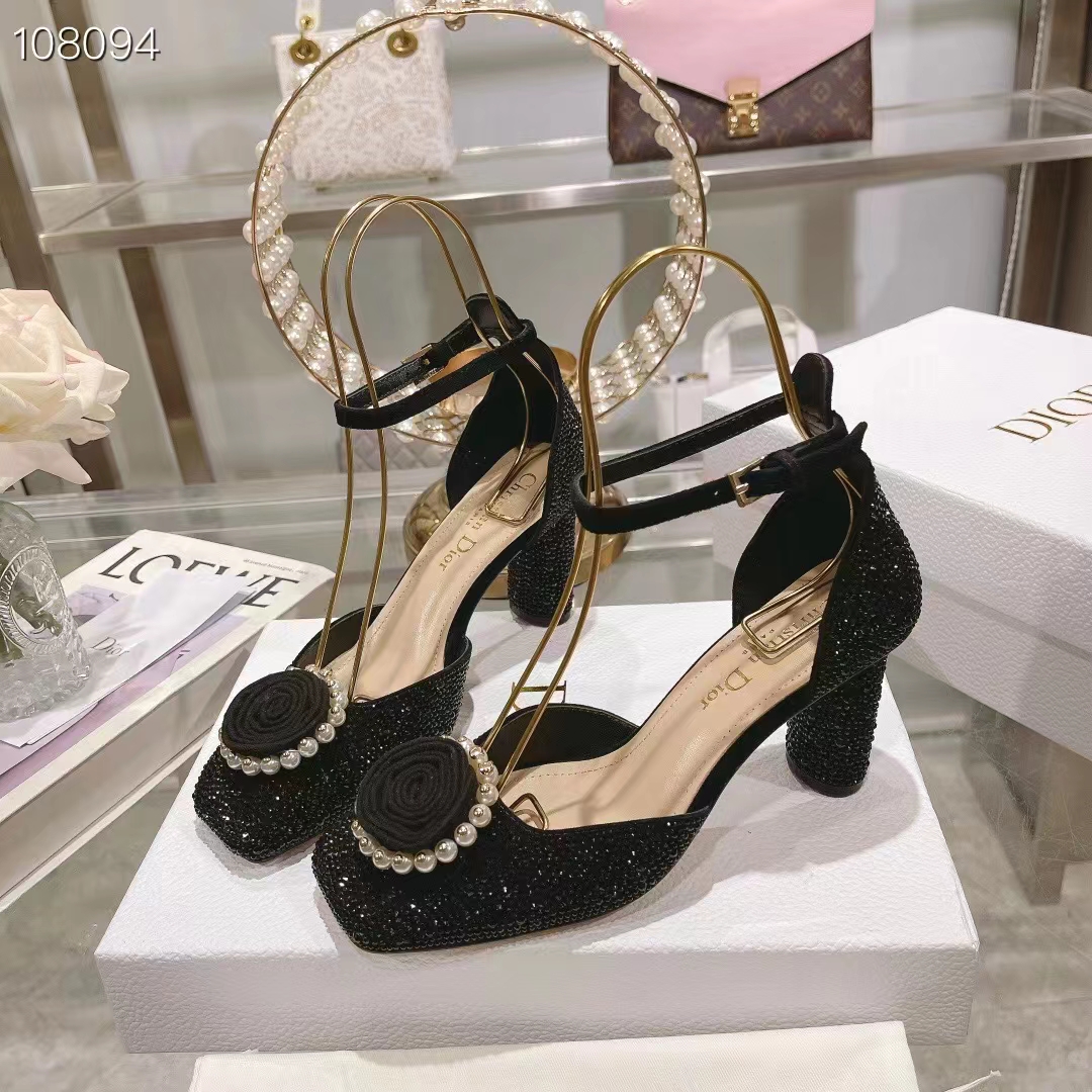 Dior Women CD Dior Rose Pump Black Suede Calfskin Strass White Resin Pearls Reference: KCB876CST_S05X