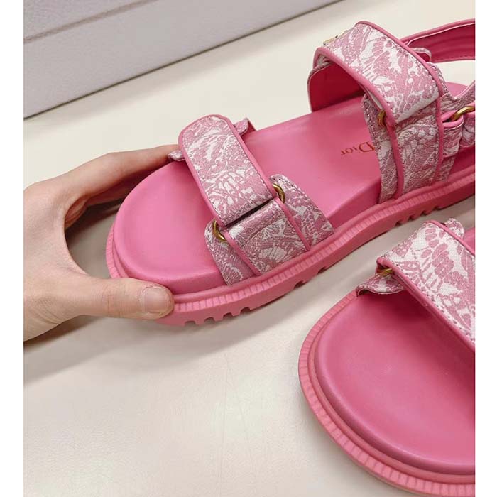 Dior Women CD Dioract Sandal Technical Fabric Fuchsia Pink Allover Butterfly Print