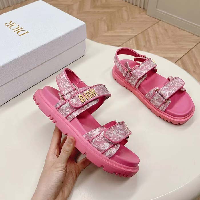Dior Women CD Dioract Sandal Technical Fabric Fuchsia Pink Allover Butterfly Print