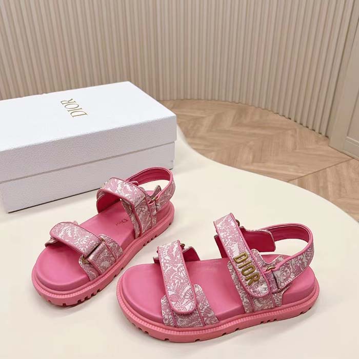 Dior Women CD Dioract Sandal Technical Fabric Fuchsia Pink Allover Butterfly Print