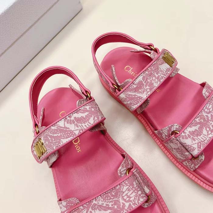 Dior Women CD Dioract Sandal Technical Fabric Fuchsia Pink Allover Butterfly Print