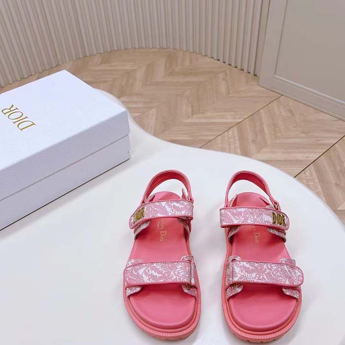 Dior Women CD Dioract Sandal Technical Fabric Fuchsia Pink Allover Butterfly Print