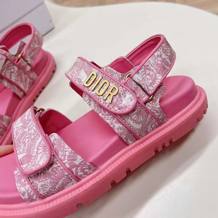 Dior Women CD Dioract Sandal Technical Fabric Fuchsia Pink Allover Butterfly Print