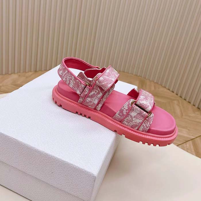 Dior Women CD Dioract Sandal Technical Fabric Fuchsia Pink Allover Butterfly Print