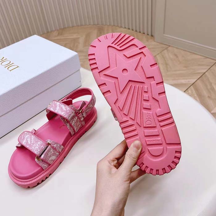 Dior Women CD Dioract Sandal Technical Fabric Fuchsia Pink Allover Butterfly Print