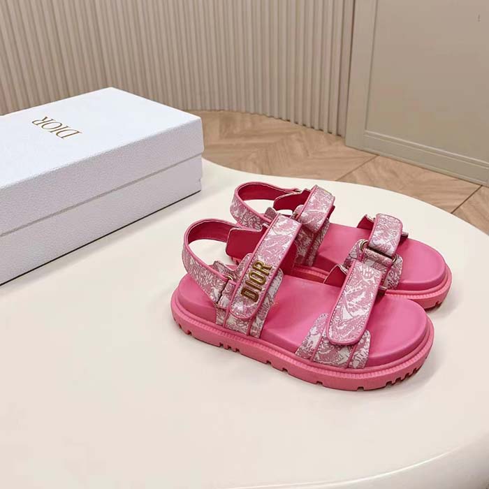 Dior Women CD Dioract Sandal Technical Fabric Fuchsia Pink Allover Butterfly Print