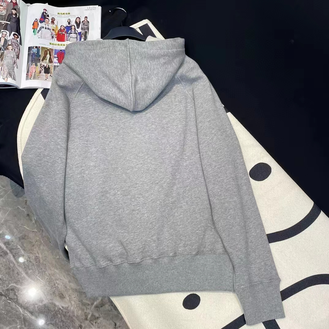 Dior Men CD Embroidered Hooded Sweatshirt Gray Cotton Jersey Green Dragon