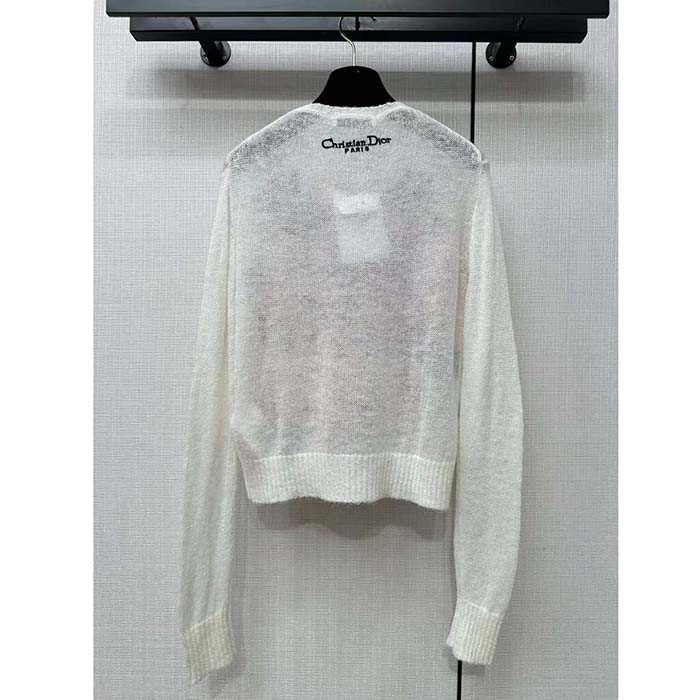 Dior Women CD Embroidered Sweater White Technical Mohair Alpaca Knit