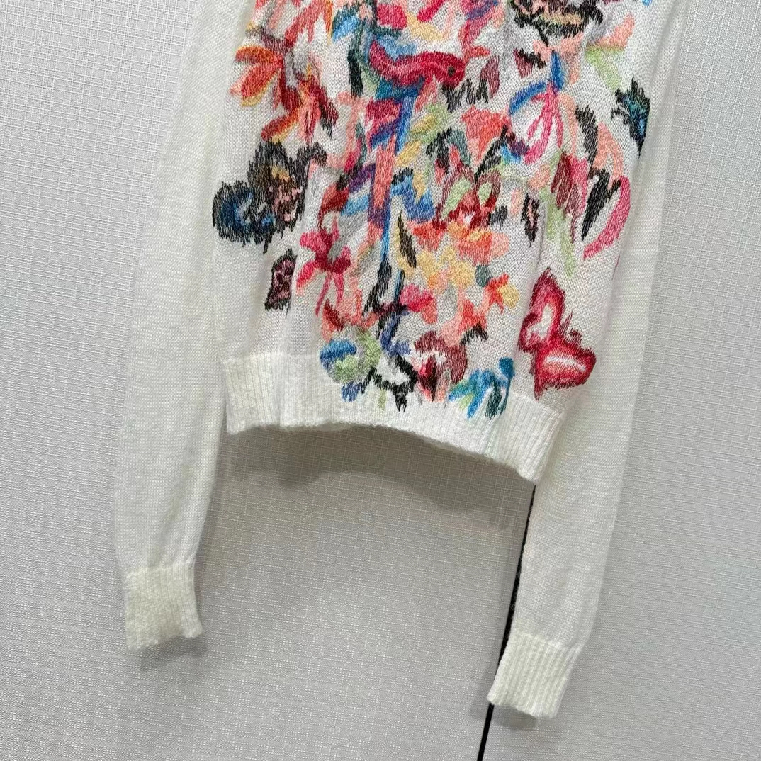 Dior Women CD Embroidered Sweater White Technical Mohair Alpaca Knit