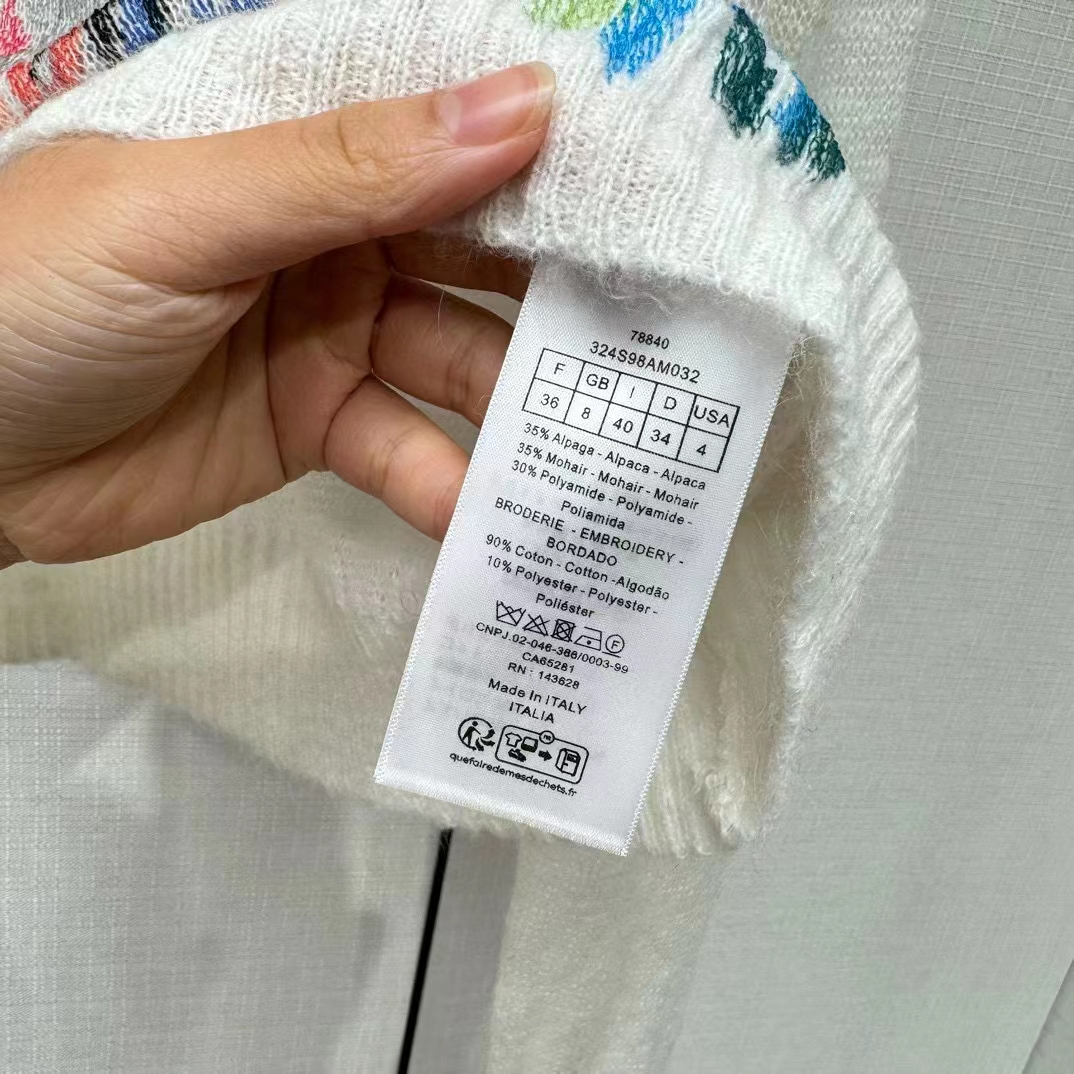 Dior Women CD Embroidered Sweater White Technical Mohair Alpaca Knit