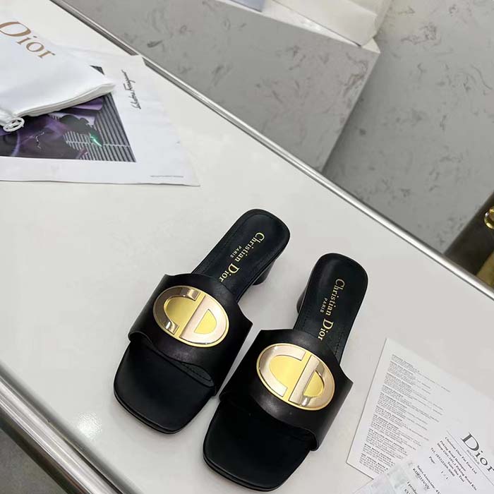 Dior Women CD Forever Dior Heeled Slide Black Calfskin Reference: KCQ934VEA_S900