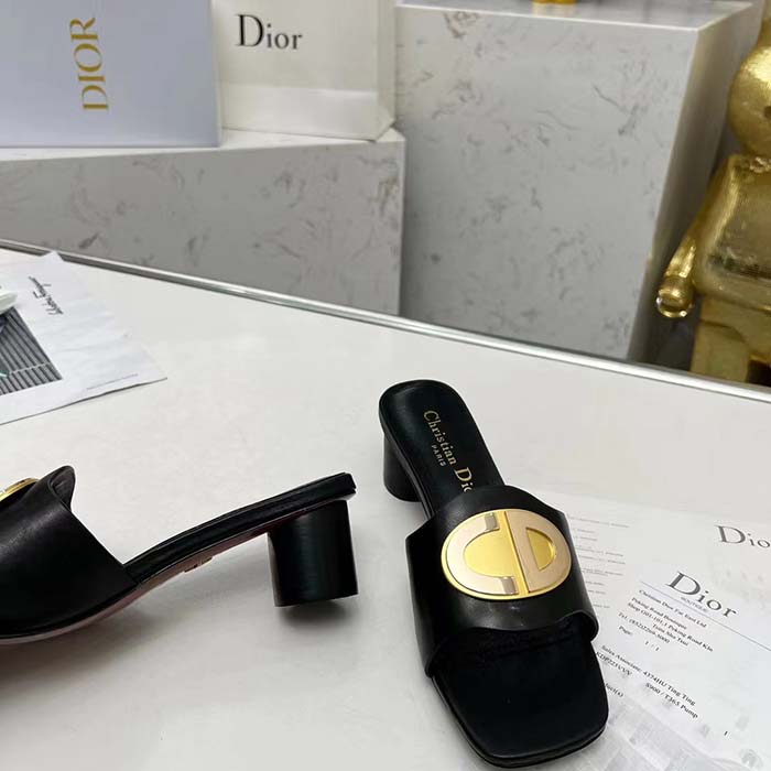 Dior Women CD Forever Dior Heeled Slide Black Calfskin Reference: KCQ934VEA_S900
