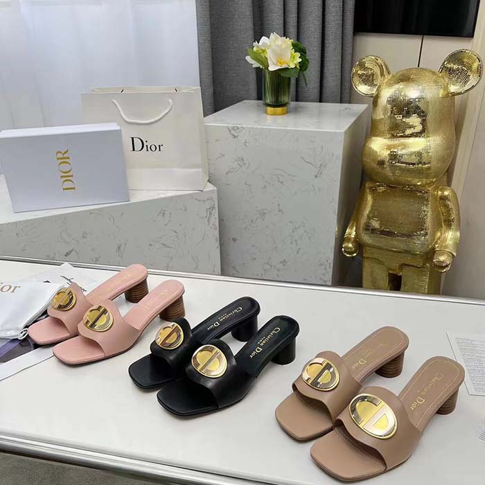 Dior Women CD Forever Dior Heeled Slide Black Calfskin Reference: KCQ934VEA_S900