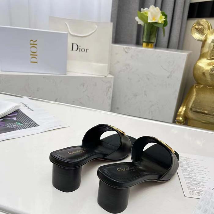 Dior Women CD Forever Dior Heeled Slide Black Calfskin Reference: KCQ934VEA_S900