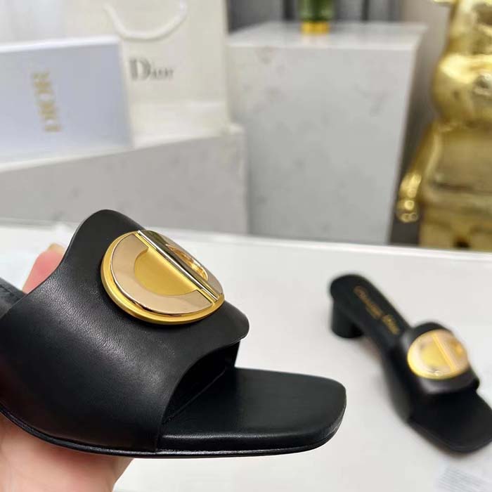 Dior Women CD Forever Dior Heeled Slide Black Calfskin Reference: KCQ934VEA_S900