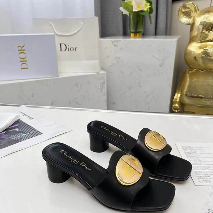 Dior Women CD Forever Dior Heeled Slide Black Calfskin Reference: KCQ934VEA_S900