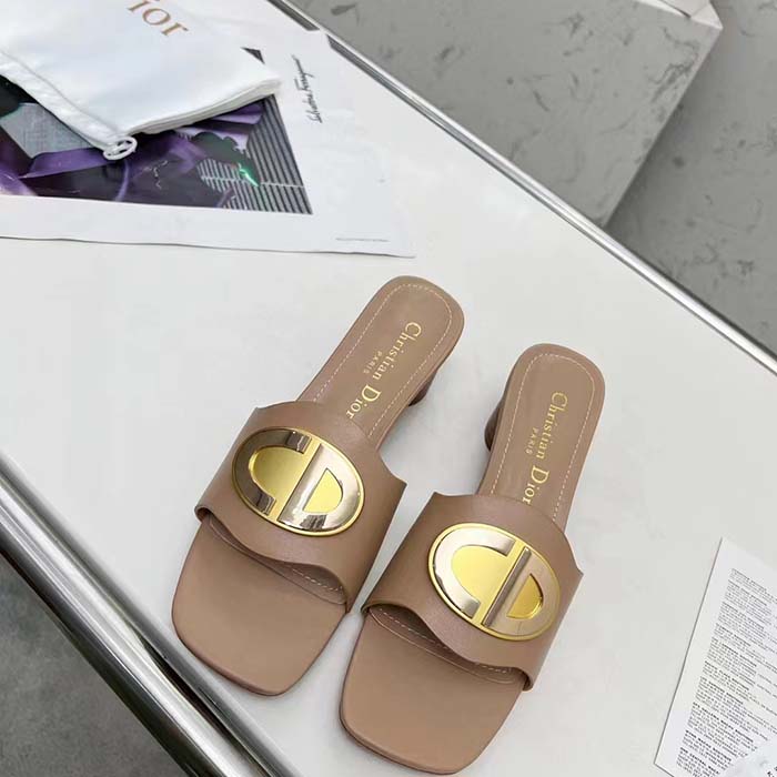 Dior Women CD Forever Dior Heeled Slide Nude Calfskin Reference: KCQ934VEA_S21U