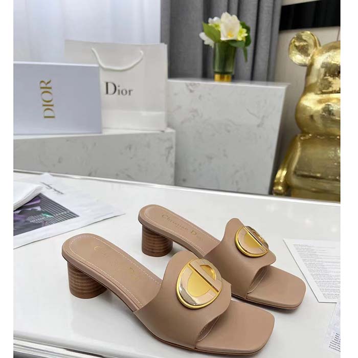 Dior Women CD Forever Dior Heeled Slide Nude Calfskin Reference: KCQ934VEA_S21U