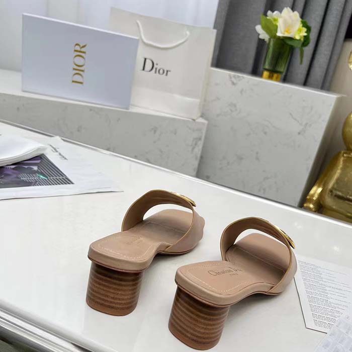 Dior Women CD Forever Dior Heeled Slide Nude Calfskin Reference: KCQ934VEA_S21U