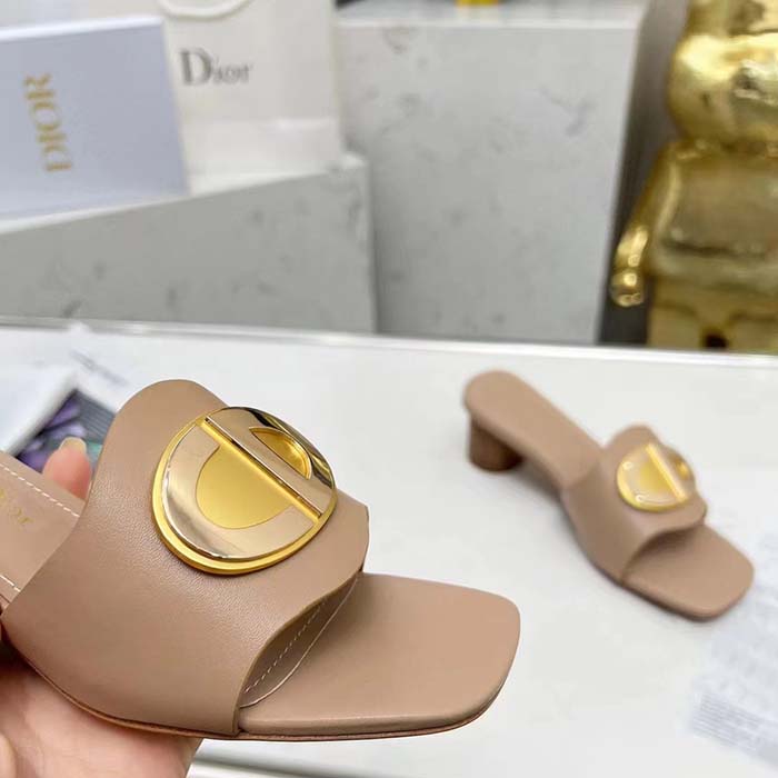 Dior Women CD Forever Dior Heeled Slide Nude Calfskin Reference: KCQ934VEA_S21U
