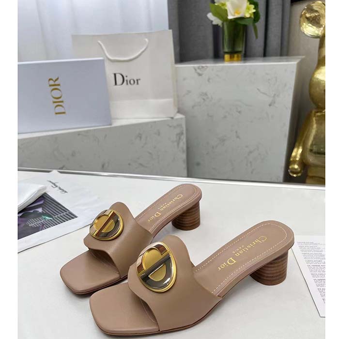 Dior Women CD Forever Dior Heeled Slide Nude Calfskin Reference: KCQ934VEA_S21U