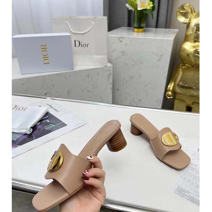 Dior Women CD Forever Dior Heeled Slide Nude Calfskin Reference: KCQ934VEA_S21U