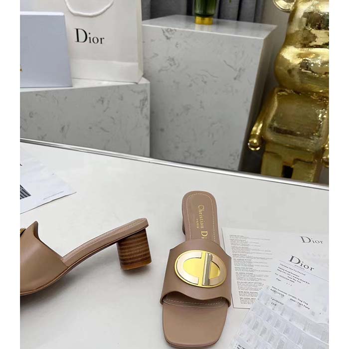 Dior Women CD Forever Dior Heeled Slide Nude Calfskin Reference: KCQ934VEA_S21U