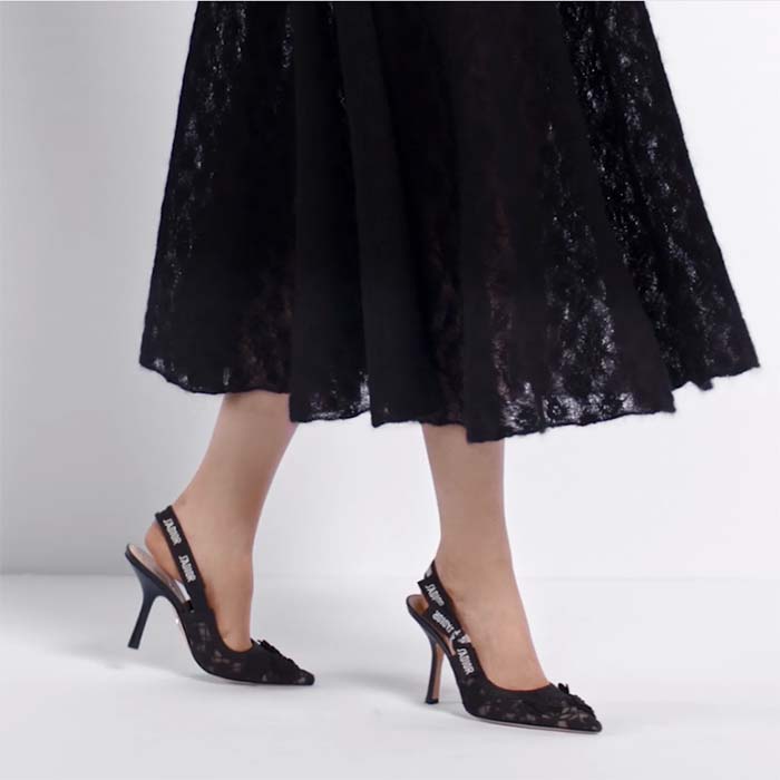 Dior Women CD J’Adior Slingback Pump Transparent Mesh Embroidered Black 3D Macramé-Effect