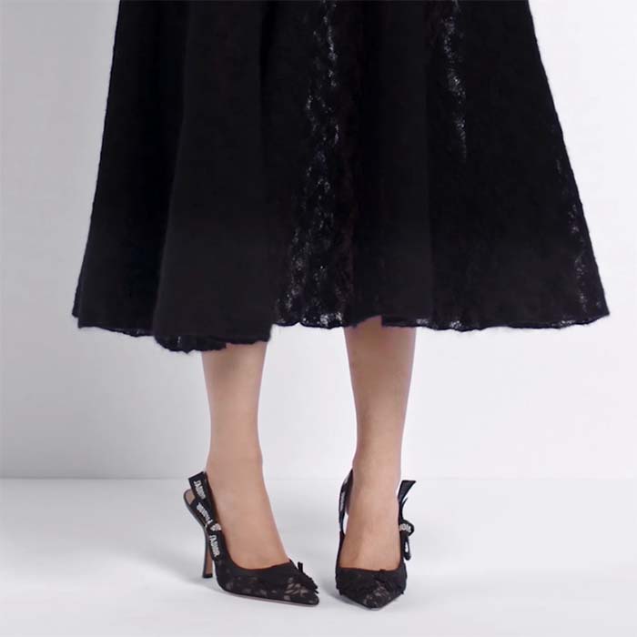 Dior Women CD J’Adior Slingback Pump Transparent Mesh Embroidered Black 3D Macramé-Effect